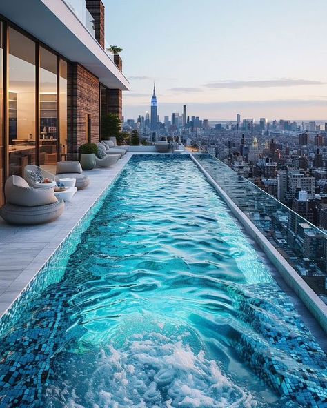 Interior Design Penthouse Swimming Pool, Penthouse Pool, Pool Apartment, Rooftop Swimming Pool, Penthouse With Pool, Pool Paradise, Condo Balcony, Apartment Pool, Balcony Pool