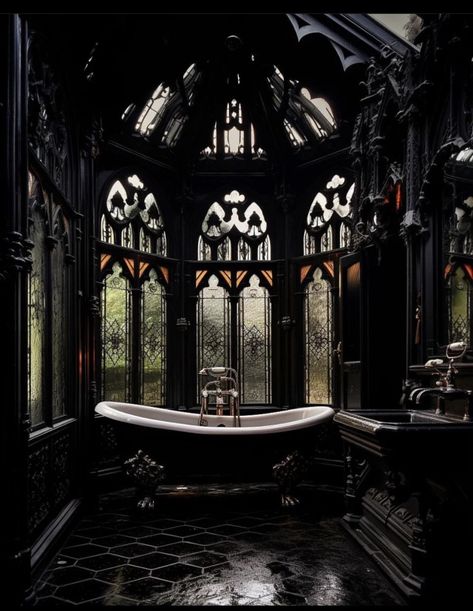 Victorian Homes Aesthetic, Goth Mansion, Architecture Gothic, Vampire House, Gothic Bathroom, Goth Houses, Gothic Mansion, Gothic Interior, Dark House