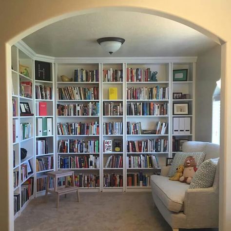 Closet Turned Into Library, Dinning Room Turned Into Library, Library Aesthetic Small Room, Craft Room Addition, Home Library Rental, Turning A Bedroom Into A Library, Small Closet Library, Closet Library Nook, Walk In Closet Library