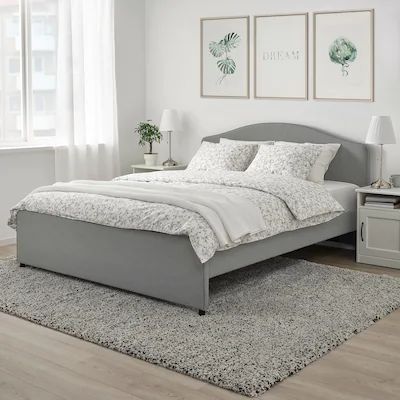 hauga - Search - IKEA Laminated Veneer Lumber, Single Bed Frame, Curved Headboard, Padded Headboard, Ikea Family, Upholstered Bed Frame, Fabric Bed, Bed Sets, Bed Slats