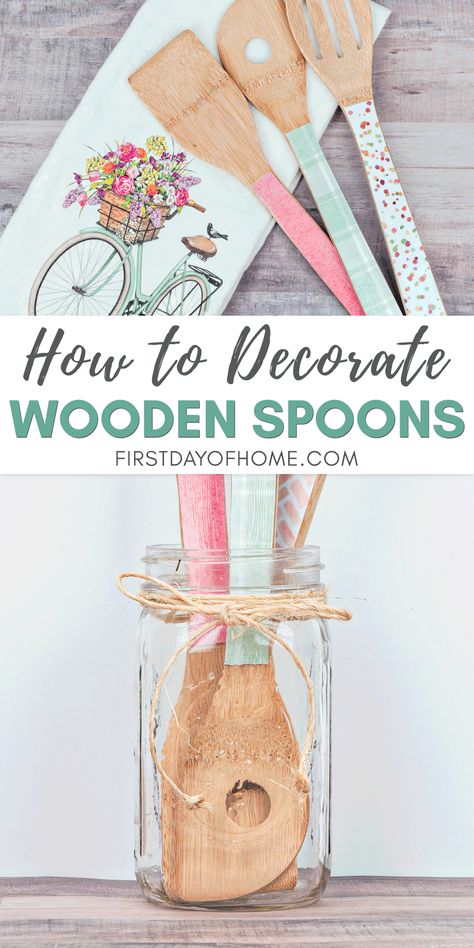 Wooden Spoon Ideas Diy Gifts, Crafts With Pot Holders, Diy Wooden Spoon Ideas, Crafts For Kitchen, Decorating Wooden Spoons, Crafts With Wooden Spoons, How To Make Wooden Spoons, Painting Wooden Spoons Diy, Diy Wooden Spoons Crafts