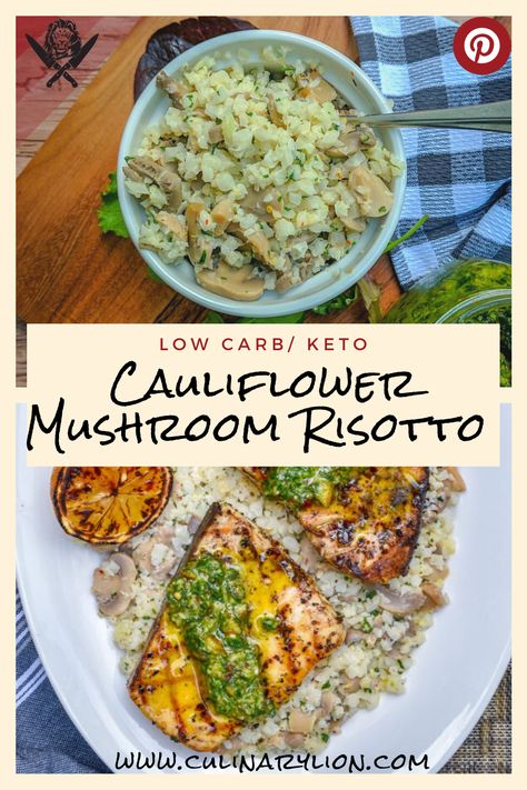 Low Carb Cauliflower Mushroom Risotto - Culinary Lion Microwave Cauliflower, Mushroom Pesto, Ramp Pesto, Cauliflower Mushroom, Keto Vegetables, Cauliflower Risotto, Quick Side Dishes, Keto Sides, Risotto Rice