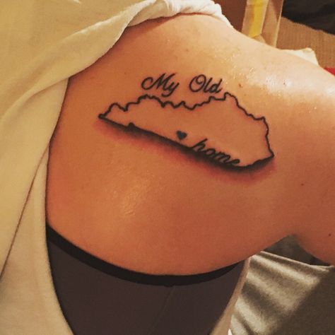 "My Old Kentucky Home" tattoo Kentucky Tattoo Ideas, Kentucky Tattoo, Outdoor Tattoo, State Tattoos, Kentucky Home, My Old Kentucky Home, Home Tattoo, Tattoo Removal, Infinity Tattoo