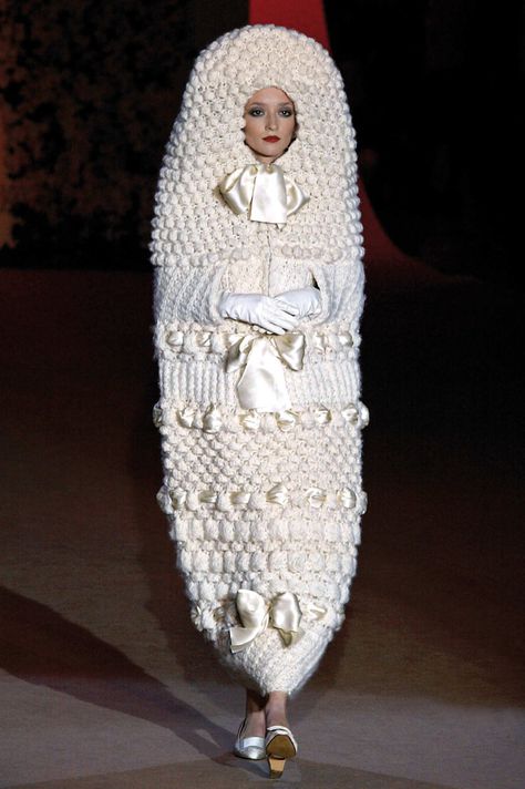 Yves Saint Laurent's Knitted Cocoon Dress, 1965  Photo: Pierre Verdy Expand Photo Russian Wedding Dress, Quirky Wedding Dress, Ugly Wedding Dress, Worst Wedding Dress, Dress Up Storage, Ugly Dresses, Ugly Outfits, Russian Wedding, Earthy Wedding