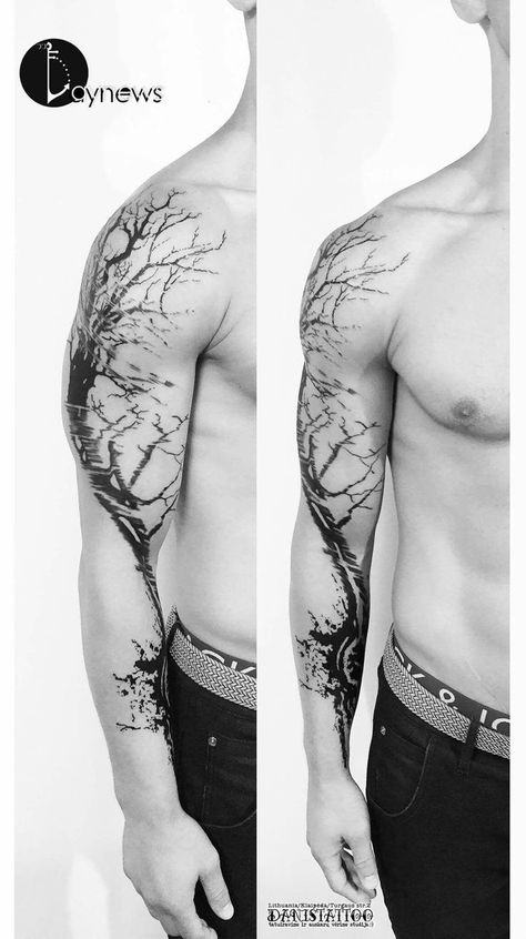 Tree Tattoo Arm Sleeve, Pin Tattoo, Tree Sleeve Tattoo, Tree Tattoo Arm, Shape Tattoo, Tree Tattoo Designs, Inspiration Tattoos, Tree Of Life Tattoo, Inked Magazine