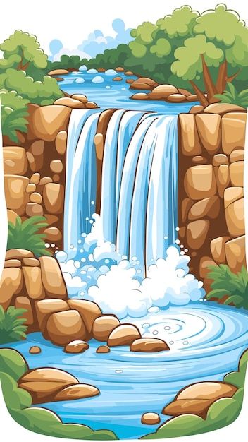 Waterfall Simple Drawing, How To Draw Waterfall, How To Draw A Waterfall, Water Falls Drawing, Waterfall Doodle, Balloons Pictures, Waterfall Drawing, Scenery Drawing For Kids, Birthday Balloons Pictures