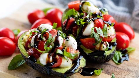 Caprese Stuffed Avocados Keto Tuna Cakes, Avocado Stuffed, Keto Tuna, Stuffed Avocados, Stuffed Avocado, Grilled Avocado, Tuna Cakes, Healthy Tuna, Stay At Home Chef