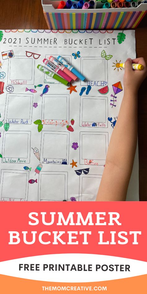 Free: 2021 Summer Bucket List Printable Poster - The Mom Creative Bucket List Craft, Bucket List Printable, Free Poster Printables, Lost Poster, Poster Diy, Fun Summer Activities, Summer Bucket List, List Printable, Summer Goals