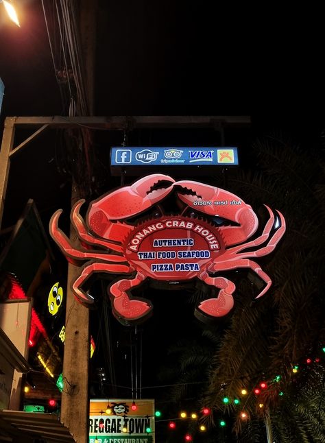 The Crab House restaurant Seafood Restaurant Exterior Design, The Krusty Krab Restaurant, Casual Seafood Restaurant, Emerald Crab, Crab Restaurant, Seafood Pizza, Crab House, Krabi Thailand, Ao Nang