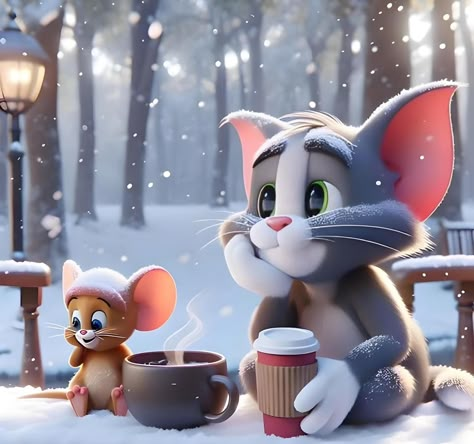 Christmas Cartoon Pictures, Tom And Jerry Love, Snow Cartoon, Tom And Jerry Photos, Jerry Wallpapers, Tom And Jerry Pictures, Tom And Jerry Wallpapers, Tom Und Jerry, Creating A World