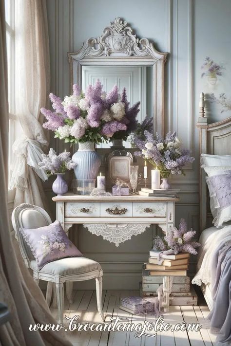 how to create a Cohesive Home with French Farmhouse Lavender Decor – Brocante Ma Jolie Lavender Bedrooms, French Victorian Decor, Lavender Bathroom Decor, Purple Themed Bedroom, French Country Color Palette, Bathroom French, French Glam, Bed Inspiration, Lavender Theme