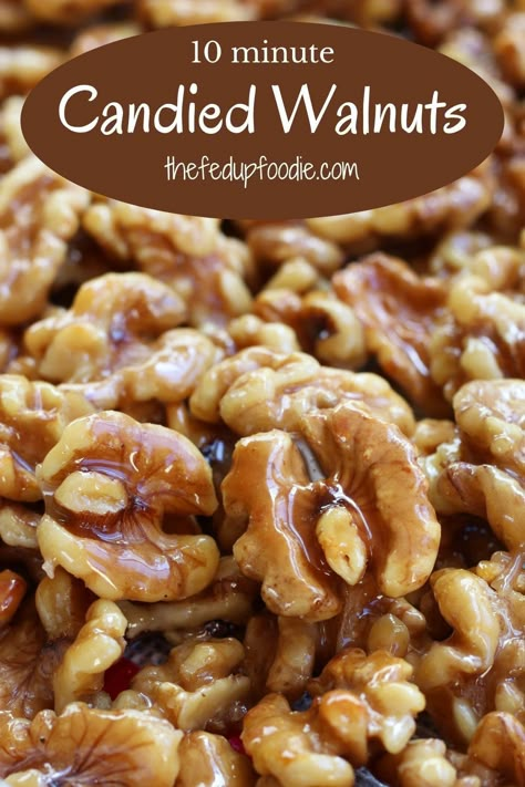 You only need 10 minutes to make this Candied Walnuts recipe. Sweet and salty, they are the perfect snack, salad topping, or gift. See recipe for additional flavor options for honey walnuts. #CandiedWalnutsRecipe #EasyCandiedWalnuts #CandiedWalnutsForSaladRecipe #OldFashionedCandiedWalnuts #HoneyGlazedWalnuts #SaladToppings #HealthySnacks #HoneyWalnuts Glazed Walnuts For Salad, Honey Walnuts Recipe, English Walnuts Recipes, Candid Walnuts Recipes, Walnut Glaze Recipe, Caramel Walnuts Recipes, Shelled Walnuts Recipes, Flavored Walnut Recipes, 5 Minute Candied Walnuts 12 Tomatoes