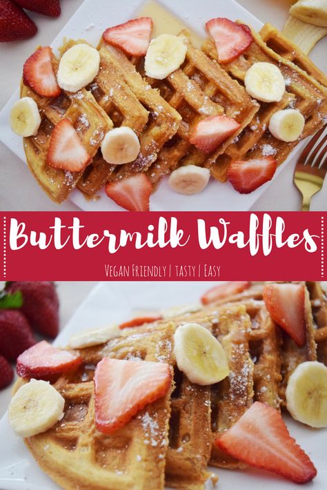 These #Vegan Buttermilk #Waffles are AMAZING! The perfect vegan breakfast for plant-based eaters. Click to find out how to make your own!  #Breakfast Vegan Buttermilk, Buttermilk Waffles, Vegan Breakfasts, Easy Baked Chicken, Epic Fail, Tasty Pancakes, Things To Make, Breakfast Items, Vegan Meals