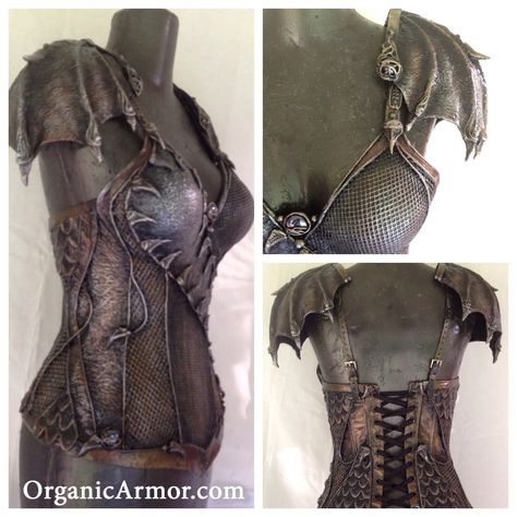 Dragon Rider corset!  This is one of the most beautiful corset commissions we've ever done. Fit for the Mother of Dragons! This fierce beauty features a variety of scaled textures, reptilian wing pauldrons, and many ornate hand sculpted details.  Paul worked on this for over a Scaled Armor, Armor Corset, Organic Armor, Dragon Armor, Armor Clothing, Armagh, Corset Costumes, Female Armor, Dragon Costume