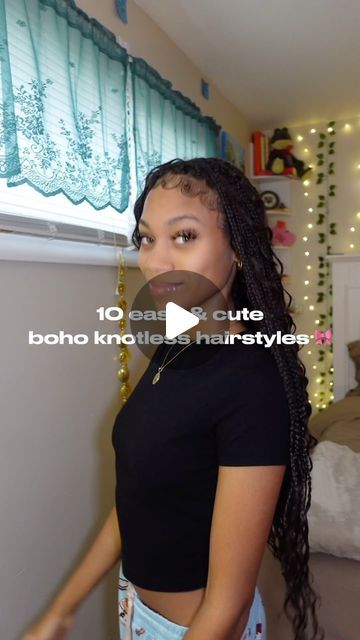 myasia on Instagram: "10 EASY BOHO KNOTLESS BRAID HAIRSTYLES🎀

which is your fav? 

#hairstyles #braids #braidhairstyles #braidstyles #bohoknotlessbraids #bohoknotless #knotlessbraids #knotless #easyhairstyles #simplehairstyles #hairtutorial #90shair #90sinspired" Boho Knotless Hairstyle Ideas, How To Style Small Knotless Braids, Hairstyles For Boho Knotless Braids, Ways To Style Boho Braids, Knotless Updo Styles, Styles For Boho Knotless Braids, Ways To Style Boho Knotless Braids, How To Style Boho Knotless Braids, Box Braid Bun Styles