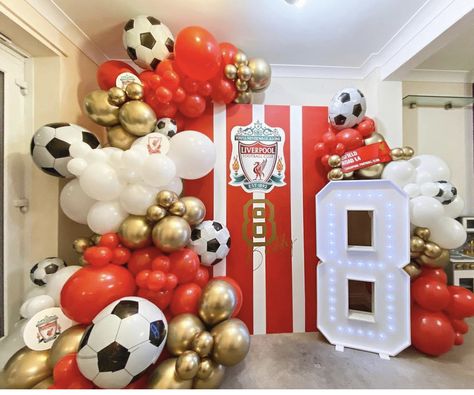 Arsenal Themed Birthday Party, Liverpool Birthday Party Decorations, Liverpool Decor, Thiago Liverpool, Soccer Birthday Theme, Soccer Party Decorations, 63rd Birthday, Champion League, Soccer Birthday Parties