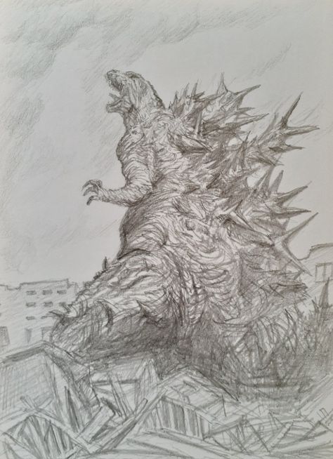 Godzilla Minus One Drawing, Godzilla Art Drawing, Godzilla Drawing Sketches, Godzilla Drawing, Godzilla Art, Big Lizard, Monster Verse, Kaiju Art, Cute Desktop Wallpaper