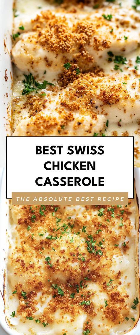 Image for Best Swiss Chicken Casserole Mushroom Swiss Chicken Bake, Creamy Swiss Chicken Bake, Swiss Chicken Casserole, Swiss Chicken Bake, Swiss Chicken, Cooking Basmati Rice, Plant Based Cheese, Hosting Friends, Chicken Cutlets