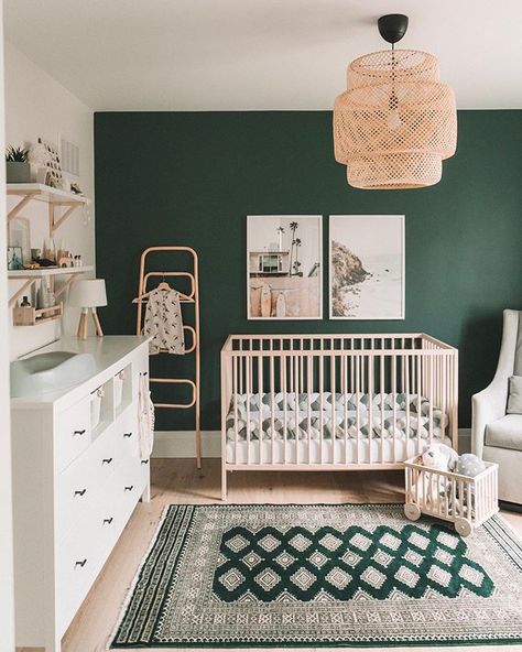 Are you GREEN with envy over this adorable space? We've been seeing so much green in the nursery and we definitely don't hate it! Gender Neutral Nursery Inspiration, Nursery Inspiration Neutral, Baby Nursery Inspiration, Nursery Room Design, Girl Nursery Room, Baby Boy Room Nursery, Green Nursery, Green Walls, Baby Room Design