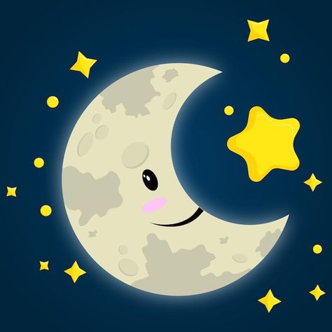 Cute Moon Illustration, Moon And Stars Illustration, Moon Animation, Cartoon Moon, Moon With Stars, Stars Illustration, Star Cartoon, Moon Clipart, Moon Cartoon