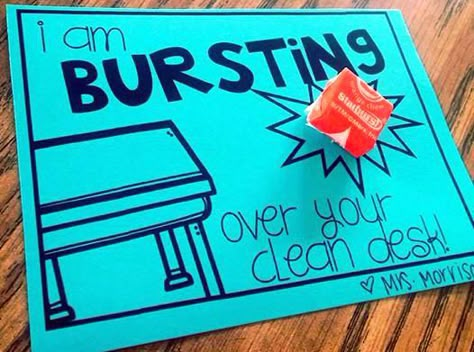 clean desk award with Starbursts - motivate students to keep their desks clean! Secret Student, Desk Fairy, Teaching Classroom Management, Motivate Students, Clean Desk, Secret Sister, Classroom Behavior Management, 5th Grade Classroom, 4th Grade Classroom