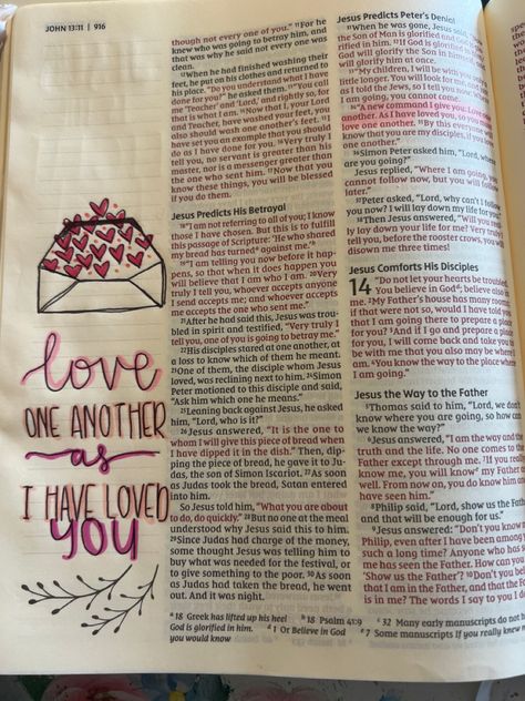 john 13:34 John 13 Bible Journaling, John 13 34, John 13, Bible Notes, Bible Study Notes, Bible Art Journaling, Bible Art, Study Notes, Art Journaling