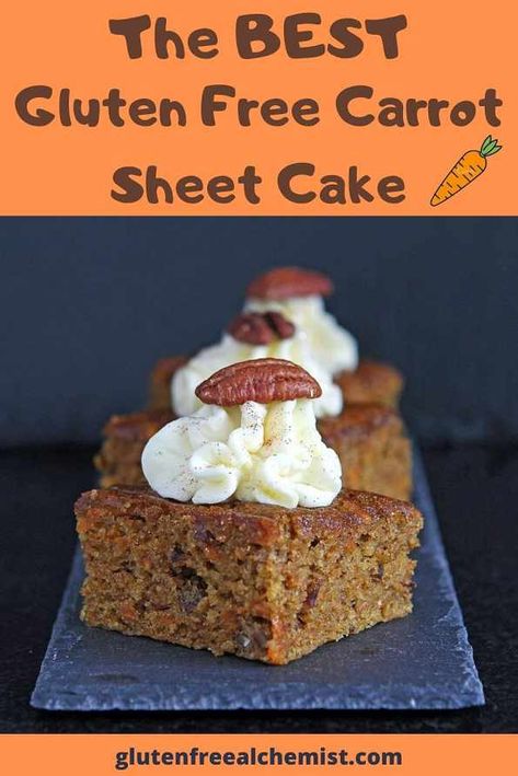 Carrot Cake Traybake, Carrot Sheet Cake Recipe, Carrot Sheet Cake, Gluten Free Substitutes, Carrot Cake With Pineapple, Sheet Cake Recipe, Gluten Free Carrot Cake, Tray Bake Recipes, Gluten Free Flour Blend