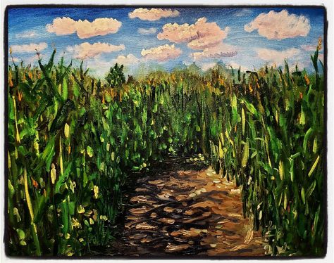 Corn Maze Drawing, Corn Field Painting, Farmland Art, Maze Drawing, Farm Landscaping, Corn Painting, Colorful Art Projects, Background Elements, Colors Art