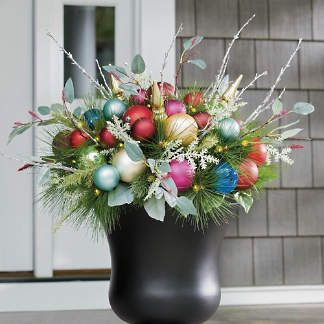 All Is Bright Cordless Urn Filler Flower Pot Christmas Decorations, Large Christmas Centerpieces, Christmas Urns Front Porch, Christmas Planter Decor, Entrance Planters, Christmas Planters Outside Front Porches, Garland Hanger, Winter Planters, Holidays Decorations