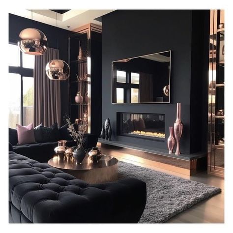 Dark Feminine Living Room, Black Walls Living Room, Minimalist Living Rooms, Black Bedroom Decor, Dark Living Rooms, Modern Minimalist Living Room, Glam Living Room, Black Living Room, Living Room Design Inspiration