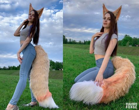 Wolf Ears And Tail, Wolf Tail, Fox Dog, Cosy Outfit, Chica Cool, Halloween Cats, Fox Girl, Magnetic Holder, Cat Halloween