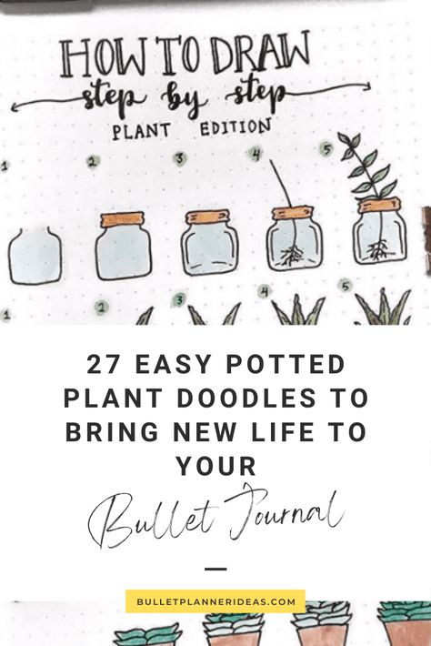 How To Draw Potted Plants, Potted Plants Drawing Simple, Pot Plant Doodle, Simple House Plant Drawing, Easy Plant Doodles Step By Step, How To Doodle Plants, How To Draw Hanging Plants Step By Step, Bujo Plant Doodles, Dot Journal Doodles