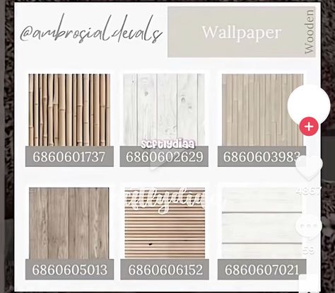 Modern Wallpaper Decal Codes Bloxburg, Realistic Wallpaper Bloxburg, Bloxburg Wood Planks Code, Coastal House Colors Bloxburg, Bloxburg Wallpaper Codes Exterior, Bloxburg White Wood Decals, Picture Frame Codes Bloxburg, Coastal Backsplash Bloxburg Codes, Bloxburg Colorful Wallpaper Codes