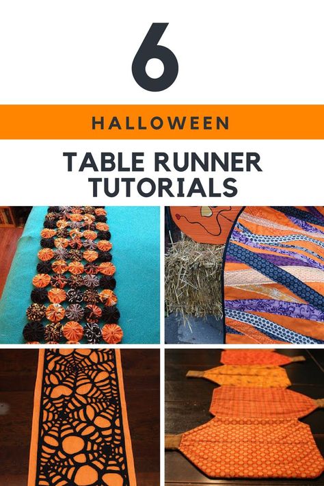 6 Halloween Table Runner Tutorials.  Find this and hundreds of other Free Sewing Patterns and Tutorials at www.peekaboopages.com! Diy Pikachu Costume, Table Runners Diy Easy, Diy Pikachu, Halloween Runner, Quilted Placemat Patterns, Pikachu Costume, Halloween Quilt Patterns, Halloween Table Runner, Table Runner Tutorial