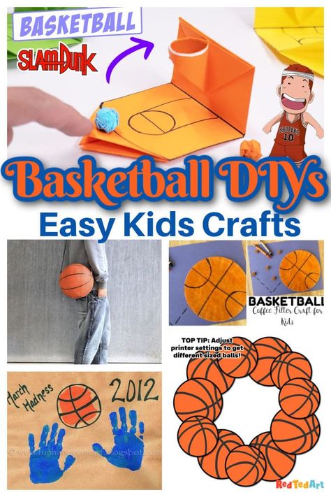 Looking for some fun March Crafts. Dry some Basketball crafts for the March Playoffs or for any Baskteball themed party. Love the cimplicity of the basketball wreath printable. But many more fun ideas here - Basketball Crafts for Kids! Basketball Preschool Craft, Basketball Crafts Diy, Sports Crafts For Kids Art Projects, Basketball Crafts Preschool, March Madness Activities For Kids, Sports Themed Crafts For Kids, Preschool Sports Crafts, Diy Basketball Gifts, Basketball Activities For Kids