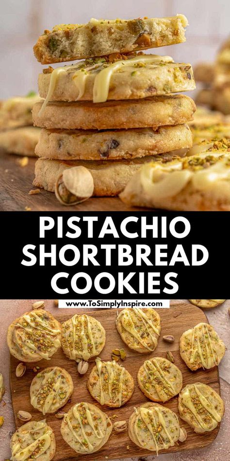 Pistachio Shortbread Cookies, Pignoli Cookies, Pistachio Shortbread, Best Shortbread, To Simply Inspire, Best Shortbread Cookies, Best Christmas Cookie Recipes, White Chocolate Drizzle, Christmas Sweet Treats