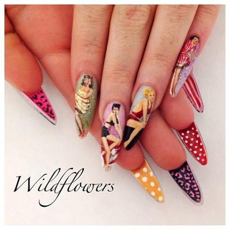 Reminiscing... #vintagenails #pinup #pinupnails #pinupnailart #laurenwireman #wildflowers #capecoralnails #capecoral #swfl #nailartist #nailart #nailartist Pinup Nails, Pin Up Nails, Retro Nails, Spring Nail Trends, Vintage Nails, Coffin Nails Long, Top Nail, Gel Nail Designs, Nail Art Galleries