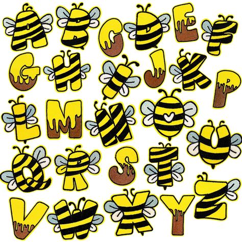 PRICES MAY VARY. The Amount of Package - 27pcs bee theme iron-on patches, each has a different design, offering multiple choices for you to DIY crafts and decorations. Bee Theme - Our iron on transfer patches are designed in alphabet A to Z, each letter is designed with cartoon honey bee patterns, and also have 1pcs bee shape patch, cute bee and sweet honey are really lovely and unique, use your imagination to create personalized craft products. Easy to Use - The heat-seal adhesive glue backing Bee Alphabet Letters, Bee Decorations For Classroom, Bee Lettering, Bee Letters, Cartoon Honey Bee, Bee Classroom Decor, Honey Bee Design, A To Z Letter, Bee Decorations