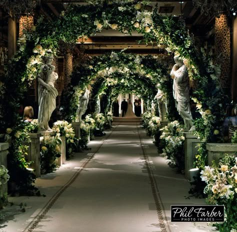 . Greek Wedding Theme, Gamer Wedding, Roman Garden, Peacock Wedding Theme, Wedding Isles, Wedding Entrance Decor, Wedding Stage Design, Aisle Flowers, Wedding Backdrop Design