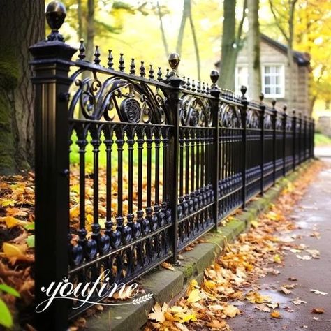 Iron Railings & Balustrade - Wrought iron Designs - YouFine Victorian Wrought Iron Fence, Metal Railings Outdoor Balconies, Rot Iron Fence, Metal Fence Ideas Wrought Iron, Black Wrought Iron Fence, Wrought Iron Balcony Railing, Rod Iron Fences, Wrought Iron Fence Panels, Wrought Iron Porch Railings