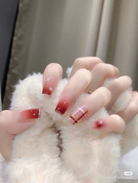 Christmas Korean Nails, Korean Christmas Nails, Summer 2023 Nail Trends, Coffin French, French Press On Nails, Sunny Disposition, 2023 Nail, Art Deco Nails, Asian Nails