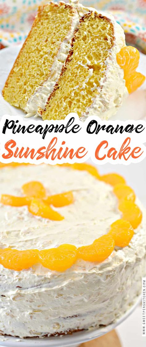 Pineapple Orange Sunshine Cake Cake With Mandarin Oranges, Orange Sunshine Cake, Pineapple Whipped Cream, Pig Pickin Cake, Pig Pickin, Sunshine Cake, The Food Charlatan, Mandarin Oranges, Food Charlatan