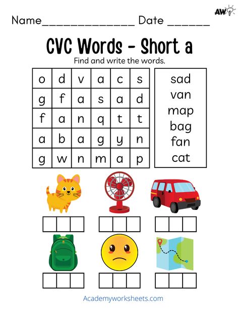 CVC Words - Short a Learn to read short a words. Crossword! Cvc Short A Worksheets, Cvc Word Activities Worksheets, Reading Cvc Words Activities, Short A Cvc Words Worksheets, Cvc Word Activities 1st Grade, Cvc Crossword Puzzles, Cvc Word Activities Free Printable, Brain Boosting Activities, Short A Worksheets