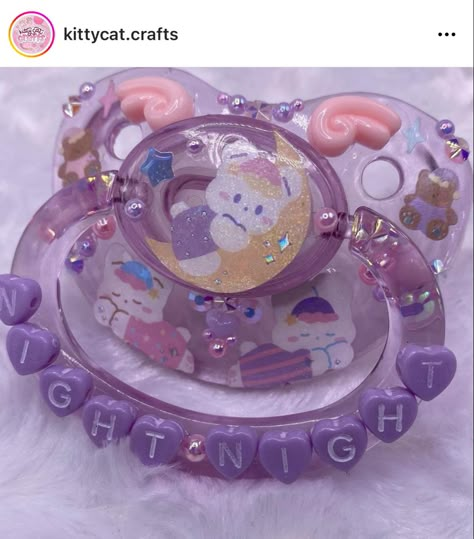 Adult Pacifier Deco, Lil Space, Pet Regression, Bling Pacifier, Kitty Crafts, Adult Pacifier, Disney Themed Outfits, Cute School Stationary, Pet Spaces