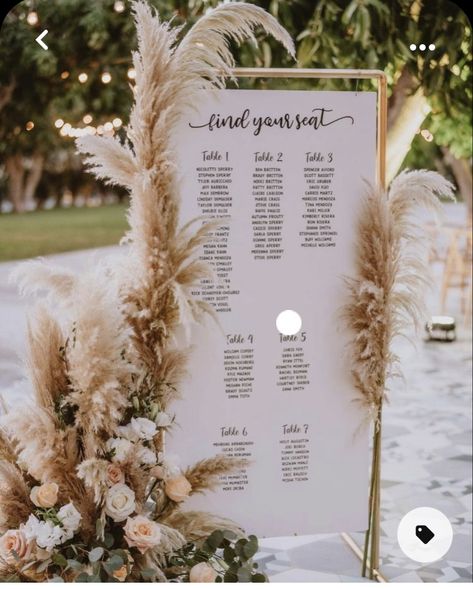 Boho Table Seating Chart Wedding, Beach Wedding Table Seating Chart, Pampas Grass Seating Chart, Pampas Grass Reception Decor, Greenery And Pampas Grass Wedding Decor, Boho Pompous Grass Wedding, Greenery Pampas Wedding, Boho With Greenery, Pampas Grass Wedding Arrangements