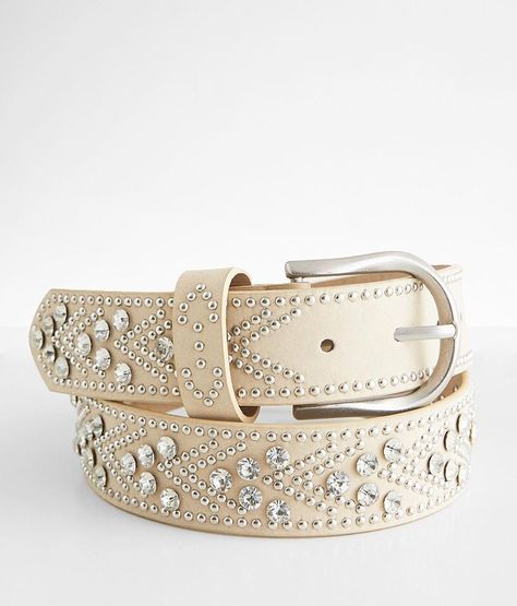 BKE Glitz Western Belt - Cream X-Large, Women's Cream Stud and rhinestone 1 1/2 faux leather belt. 80% PU 10% Alloy 10% Crystal.. WOMEN'S BELT SIZE CONVERSION CHART Jean Size 23-24 25-26 27-28 29-30 31-32 Belt Size XS S M L XL Belt Length** 34 37 40 43 46 *Conversion sizes may vary. **Measures from end to end excluding the buckle. These are general guidelines and sizing is dependent on belt being worn at natural waistline or the hip. Apparel & Accessories Belts Aesthetic, Moms Gift Ideas, Country Belts, Rock And Republic Jeans, Pixie Rebels, Bobby Jack, Marant Shoes, Cowgirl Belts, Isabel Marant Shoes