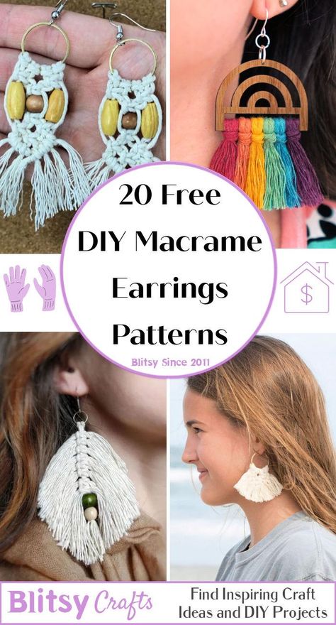 Simple DIY Macrame Earrings - Blitsy Macrame Jewelry Diy, Macrame Earrings Diy, Diy Macrame Earrings, Macrame Earrings Tutorial, Macrame Wedding Decor, Macrame Jewelry Tutorial, Boho Jewelry Diy, Simple Macrame, Rainbow Macrame