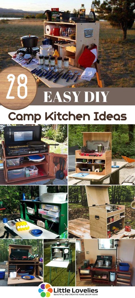 As a camper, one of the essential things that you’ll need is food. Unfortunately, you can’t bring your fancy home kitchen along. Your best bet, in this case, would be to create a DIY camp kitchen.  In this article, I have listed 28 DIY Camp Kitchen Ideas that will inspire you to create your very own camp kitchen. A bit of woodworking skill is required to make most of the DIY camp kitchens. Camp Chuck Box Diy, Chuckbox Camp Kitchen, Diy Outdoor Camping Kitchen, Camp Box Kitchen, Diy Camp Kitchen How To Build, Camping Kitchen Diy, Diy Camping Kitchen Ideas, Outdoor Kitchen Camping, Camping Box Kitchen