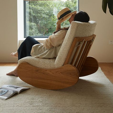 Eden Rim Solid Wood Rocking Chair | Wayfair Wood Reading Chair, Comfy Rocking Chair, Toy Furniture, Black And Purple Wallpaper, Lounge Chair Bedroom, Meditation Chair, Office Corporate, Wood Rocking Chair, Unique Furniture Design