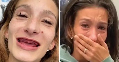 Woman who had all her teeth pulled out cries with joy after receiving new smile Tooth Pulled, Downward Spiral, Dentist Doctor, Bad Teeth, Crooked Teeth, Bad Kids, Dentures, Root Canal, People Struggle